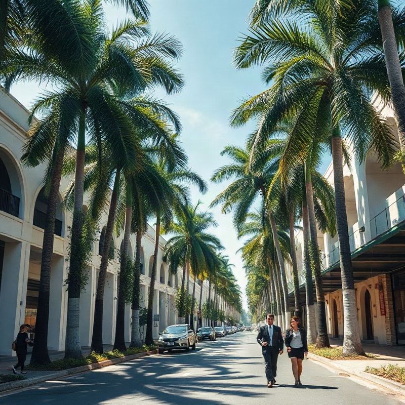 Avenida Caminho das Árvores em Salvador com palmeiras imperiais e vegetação tropical